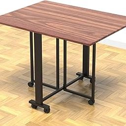 InnoFur Easy Folding Dining Table | Foldable Dinner | Cafe Table | Breakfast | Four Seater Dinning with Wheels for Home, Hotels, Office (Brown, Regular (110 CM))-14