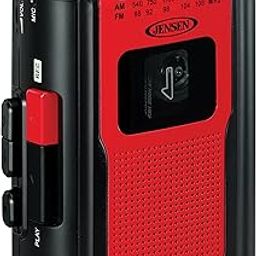 Jensen Retro Portable AM/FM Radio Personal Cassette Player Compact Lightweight Design Stereo AM/FM Radio Cassette Player/Recorder & Built in Speaker (Red)-image-11