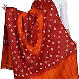 Women's Bandhani/Bandhej Tie-Dye Shawl/Stole (Orange & Maroon)-picture-15
