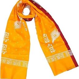 Vandana International Trader Pure Cotton Printed Men Radhe Radhe Dupatta (Yellow)-image-7