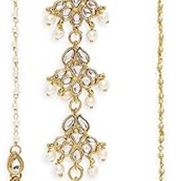 Jewellery Combo of 3 Gold Tone Kundan & Pearls Floral Wedding Delicate Maangtikka For Women & Girls Stylish Latest (MTDP15-14^MTCK5_O)-15