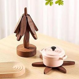 DIME ARTS SHOPPEE Wooden Trivets for Hot Dishes Tree Shape Trivet Set Coaster for Teapot Hot Pots Coster for Dishes Stand,Stand Foldable Wooden Tree Trivet Stacking 4 Pieces Trivet Table Protection-image-84