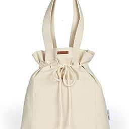 Women's Canvas Tote Bag with Drawstring 100% Organic Cotton Tote for College & Daily Use, Beige-image-21