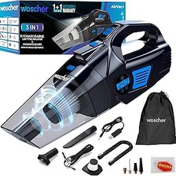 Woscher 578M 3in1 USB Rechargeable Car Vacuum Cleaner Cordless,Tyre Inflator,150 PSI Digital Air Pump for Car Tyre|120 Watt Car Vacuum Cleaner High Power 6000PA |LED Light| Auto Shut Off-15