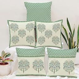 BRICK HOME Printed Home Decor Poly Cotton Cushion Covers Set of 5 (16 X 16 Inches) (White), 200 TC-image-40
