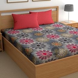 DREAMLET Prime Collections 210TC Glace Cotton Wrinkelfree Breathable Supersoft Double Flat Bedsheet with 2 Pillow Covers-image-34