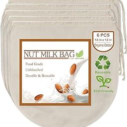 6 Pack 12"x12" Nut Milk Bags - 100% Unbleached Organic Cotton Cheesecloth, Reusable Food Strainer Colander For Straining Almond/Oat Milk, Celery Juice, Cold Brew Coffee, Yogurt and Cheese Making-7