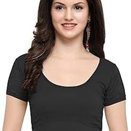 Woman's Pure Cotton Readymade Stretchable Saree Blouse Hosiery Breathable Skin Friendly Material Blouse for Comfort Round Neck Short Sleeve s-picture-11