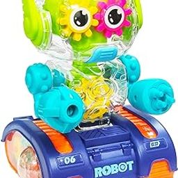 VGRASSP Electric Walking Transparent Gear Robot Toy for Kids with LED Light and Music - The Bump and Go Action 360 Degree Rotation Toy Featuring Manual Hand Movement - Color As Per Stock-2