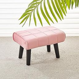 ZenZest Rectangular Ottoman Footstool with Velvet Soft Footrest and Wood Legs for Sofa Additional Living Room Seating Tiny Stool for Pets on The Living Room Couch-Pink-image-38