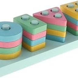 SILENCIO Wooden Shapes Geometric Board Blocks Sorting and Stacking Montessori Education Colour Recognition Toys for Kids Color Sorter Stacking & Nesting Blocks Board (Multicolor)-42