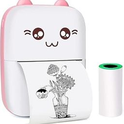 Portable Mini Thermal Printer, Cute Cartoon Design, USB Connection, for Photos and Notes, White and Blue-image-60