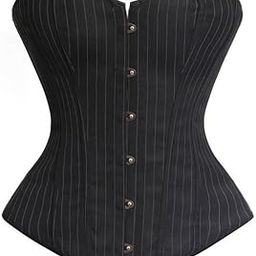 Office Lady Overbust Corselet Black Striped Lace Up Bustier Corset Lingerie Top Everyday Club Wear Fashion Women Plus Size-picture-1
