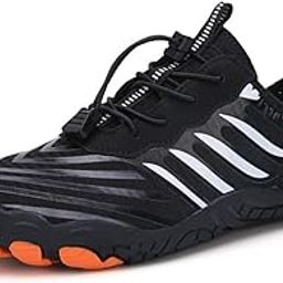 Anti-Slip Rubber Athletic Hiking Water Shoes for Mens Womens | Barefoot Aqua Swim Walking Shoes | Five-Finger Shoes | Running Shoes Lightweight Sneakers - Color: Black-White | Size: 46-image-72