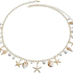Waist Chain for Women Sexy Starfish Shell Bikini Body Hip Chain for Women Saree, Mermaids Pearl Belly Waist Belt for Beach Wear - Gold, Adjustable-picture-27