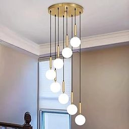 Lyse Decor Spiral Shape Long Chandelier for Staircase, Double Height Jhoomar Hanging Light for Banquet Hall Ceiling, Lamps for Living Room, Restaurant (9 Lights Round Cluster, 7.5 Feet Height)-image-9