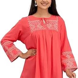 feranoid Solid Hip Length Embrioded 3/4 Sleeves Tunic-picture-1