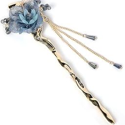 1pcs Retro Style Elegant Temperament Handmade Blue Flower Tassel Metal Hair Pin/Juda Stick/Bun Stick/Bun Pin | Hair Accessories For Women Wedding & Party Hairpin-image-24