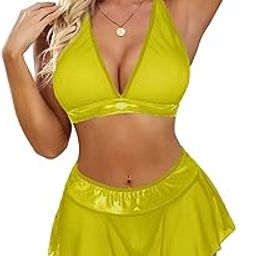 Women’s Lace Faux Leather and Net Fabric Smart Sleeveless Babydoll Lingerie Set with Thong Panty Female Wedding Nightgown for Honeymoon and Anniversary-image-41