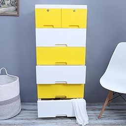 The Tickle Toe 7-Drawer Plastic Chest for Kids | Yellow White Storage Organizer with Locks | Portable Dresser Cabinet for Clothes & Toys | 44L x 28.5W x 98H cm-image-85