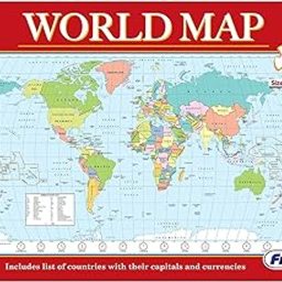 Frank World Map Puzzle (108 Pieces) - Early Learner Giant Jigsaw Puzzle Set with List of Countries, Capitals & Currencies for Kids 6 Years and Above - Educational Toys and Games - 10165-17