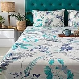 COSYHUGS Double Bed Size 144 TC 100% Cotton Bedsheet Set with 2 Pillowcases (Green, Queen) – Soft, Cozy & Breathable, Easy Care, Summer & Winter Use, 3-Piece Floral Bedsheet Set-image-29