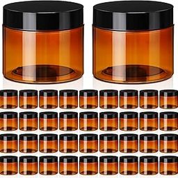 Tanlade 40 Pcs Amber Plastic Jars with Lids Round Cosmetic Containers Amber Jars Refillable Cosmetic Jars for Powder Liquid Food Storage Kitchen Cosmetic Lotion Ointments Creams Essential Oil (10 oz)-image-54