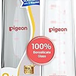 PIGEON Glass Feeding Bottle 240ML (Pink) with ADD Nipple L, Transparent-28