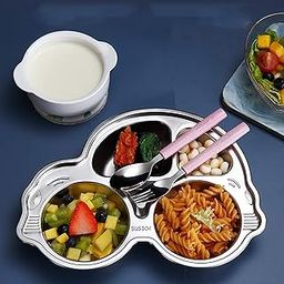 Happy Hues® Stainless Steel Divided Meal Plate Tray-3 Compartments Dinner Dish for Baby- Toddler- Kids Eating Food- Car Shape-19