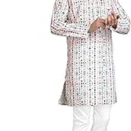 Men's Printed Kurta Pyjama Set Cotton-picture-15
