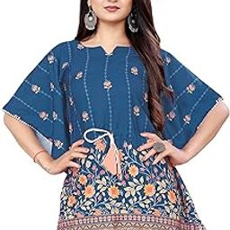 KRIJET Women's Rayon Blend Printed Tunic Top with Round Neck 3/4 Sleeves Fit Flare Regular Fit | Mini Dress for Woman | Western Mini Dress for Women-picture-6