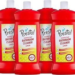 Amazon Brand - Presto! Bathroom Cleaner | Lemon | 4 Litre | 1 L x 4 Packs | Suitable For Bathroom Floors, Slabs, Wall Tiles, Sinks, Basins, Stainless Steel Taps, Shower Heads-0