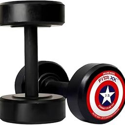 FITRXX Round Shape Rubber Dumbbells Set for Men & Women Professional Exercise Dumbbell for Full Body Workout | captain America black American Dumbbell | Set of 2 | 7.5 kg pair-21