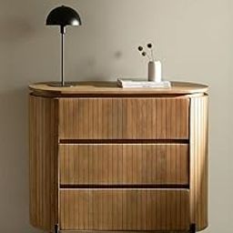 The Meadr carft Mango Wood Dresser | Wood Chest of 3 Drawers for Home Entrance | Dresser with 3 Drawers for Bedroom, Hallway| Wooden Chest of Drawers with Curved Top, 3 Drawers, 90 cm-image-1