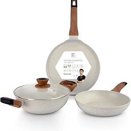 Bergner Ivory Granite Non-Stick 4 Pcs Cookware Set - 24cm/2.5L Kadai with Lid, 24cm Frypan, 28cm Dosa Tawa, 3-Layer Marble Healthy Coating, PFOA Free, Forged Aluminium - Induction and Gas Stove Ready-image-38