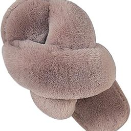 Women’s Cross Band Slippers, Soft Plush Fleece Lightweight Non Slip Open Toe Flip Flop Shoes House Indoor Or Outdoor Fuzzy Slippers-picture-9