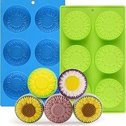 Round Sunflower Soap Molds, 1 Pack 6 Cavity Cylinder Daisy Flower Silicone Molds for Making Hot Chocolate Bomb, Cake, Jelly, Soap, Lotion Bars-26