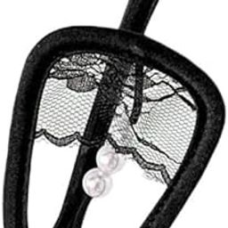 4xWomen Sexy Sheer Lace Pearls C String Thong Invisible Underwear Panties Black-image-48