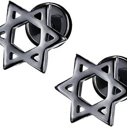 Star Of David Stainless Steel Ear Stud Earrings Screw Women Man Gift Black | Fashion Jewelry | Earrings-image-3