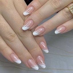 FWS Artificial fake Press On Nails Art Set (Set Of 20) Reusable Nails Extension,BridalNails,Stick-On Nails,Manicure Art Set, AcrylicNails,False Nails,DesignerNails | Nail Glue, Nail file, cuticle pusher, cleaning wipe | Glossy Nude Side French Shape Oval-image-73