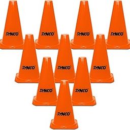 Synco Agility Training Cones 12 inch (Set of 10) | Elementary Marker Cones | Training Space Marker Equipment | Cones for Training, Football, Hockey, Fitness & Sports | Traffic Cones-12