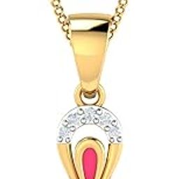 14KT Yellow Gold Enamelled Lily Pendant for Women-image-18