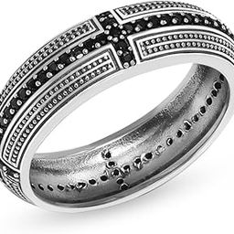 925 Sterling Silver BIS Hallmarked Antique Cross Rings Band Pave Black Zirconia Sideways Cross Ring for Men and Boys (Ring Size - Indian-20, US-10 No.)-image-49