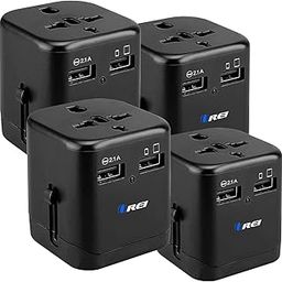 OREI Worldwide Universal Travel Adapter with Dual USB Ports (2.1A Smart Plug Charging) All-in-One 100V-250V Plug International Plug Adapter for Cell Phones, Tablets, Camera 5 Yr of Warranty Pack of 4-8