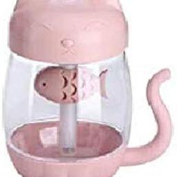 QAWACHH 3 in 1 Multi Function pet Design Mist ultrasonic Mini USB air humidifier with led Light with Mini Fan (Pink-picture-26