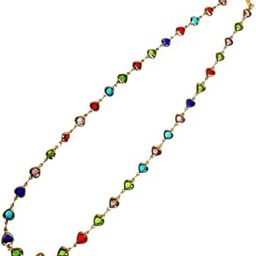 Multicolour Heart Crystal Gold-Plated Chain Necklace, Rainbow Gemstone Statement Jewellery-23