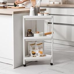 3-Tier Corner Trolley for Fruits and Vegetables, Storage Organizer Trolley Cart with Wheels, Corner Storage Cart for Bathroom, Kitchen, Bedroom, Living Room, [Nr-1743] - Plastic, White-image-15