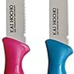Kai Stainless Steel Kitchen and Vegetable Knife Plain and Serrated Blade Set, 2-Piece (Pink-Blue)-20