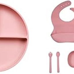 Tudd Baby Smiley Suction Plate | Silicone Toddler Plate with 3 Suction Cups & Dividers | Pink with Tiny Tots Tableware Treats | Complete Baby Feeding Set | Pink-image-30