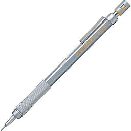 Pentel 0.9 MM HB Mechanical Pencil | Lead Of Grade HB | Mini Interchangeable Eraser With Push Mechanism | Silver Plated Swing Grip | Pack Of 1 | Silver (PG500)-image-1